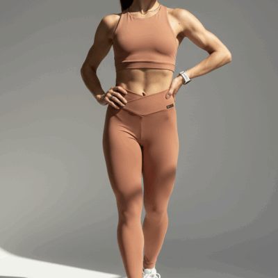 Calça Feminina aura Academia Legging cós transpassado mocha mousse