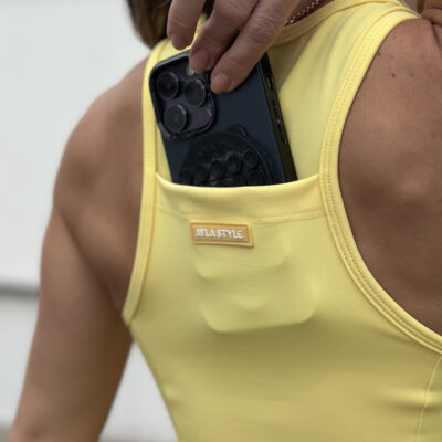 Top aura Fitness Academia Treino Esportivo bolso costas bold yellow