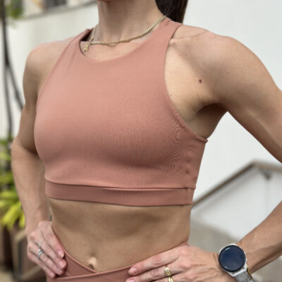 Top aura Fitness Academia Treino Esportivo bolso costas mocha mousse